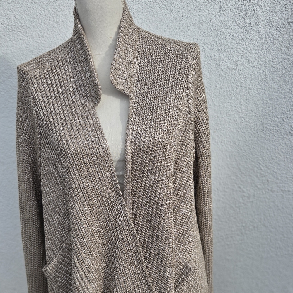 St. John Taupe Knit Open-Front Shawl Cardigan Sweater M.